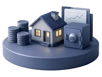 Home loan approval with house model, coins and mortgage application